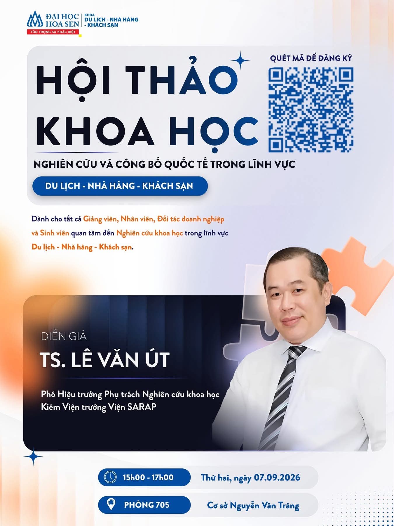 Hội thảo khoa học: Nghiên cứu và công bố quốc tế trong lĩnh vực Du lịch – Nhà hàng – Khách sạn